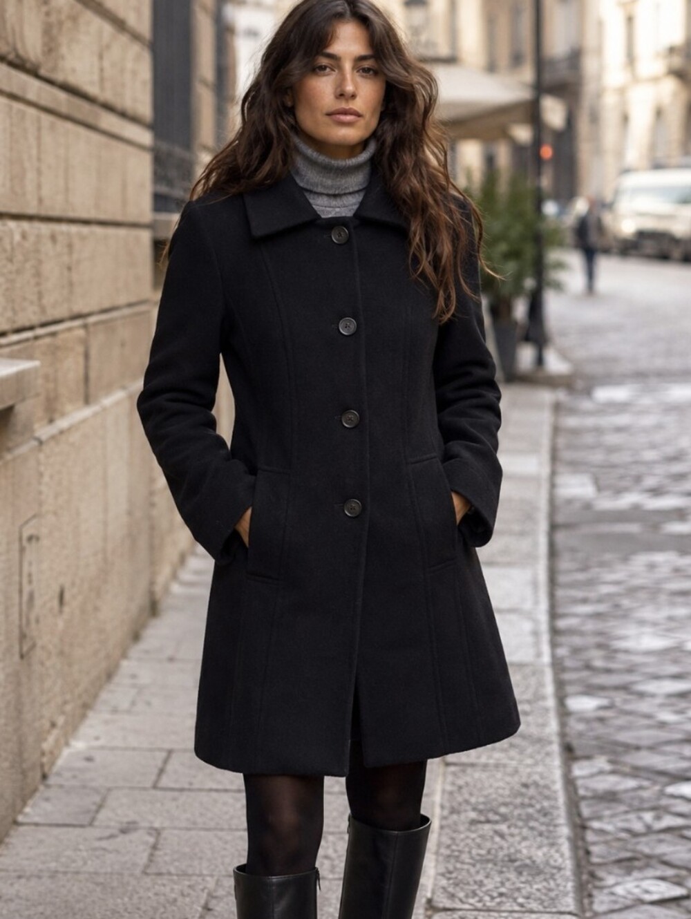 Vtg Anne Klein Pea Coat Black Wool/Cashmere Blend Overcoat Women's Sz 16W
